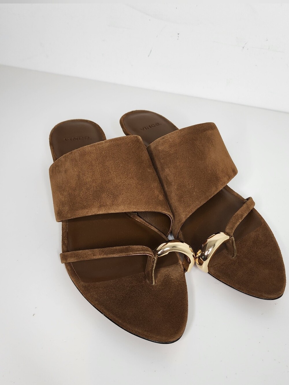 Vince Suzie Brown Suede Kitten Heel Slide Sandals Size 8.5 - Picture 2 of 11